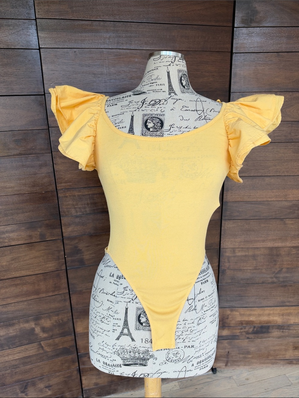 Zara Ruffle-Sleeve One-Piece Bodysuit in Light Yellow